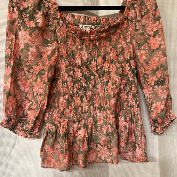 Fall cottage witch Smocked Puff Sleeve floral peasant Blouse size medium - Picture 3 of 4